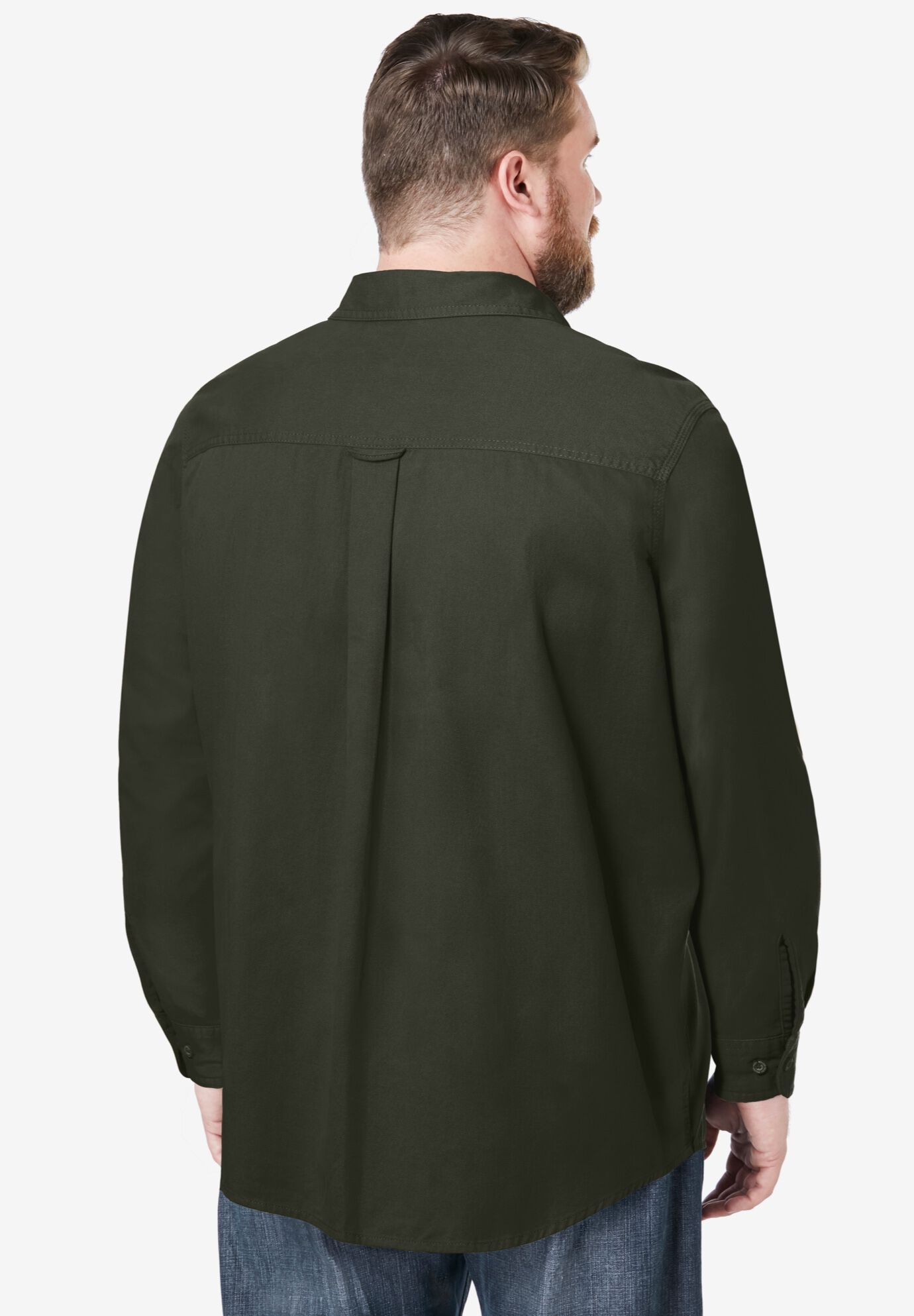 Long Sleeve Denim and Twill Shirt, FOREST GREEN, alternate image number 2