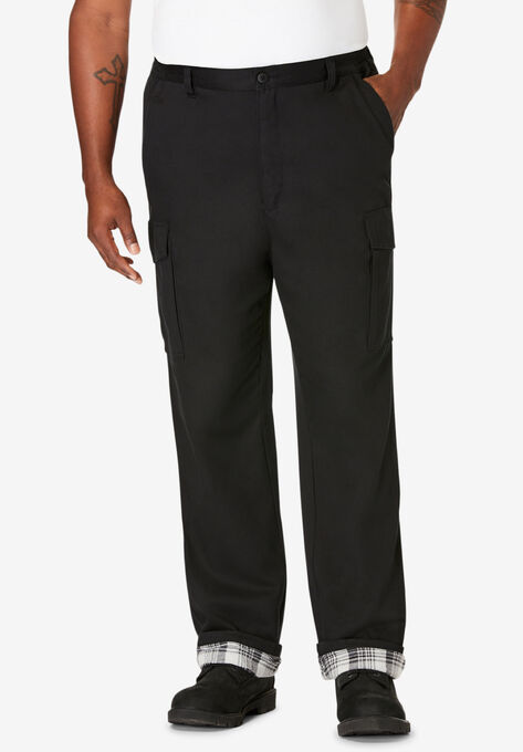 Boulder Creek™ flannel-lined side-elastic cargo pants, BLACK, hi-res image number null