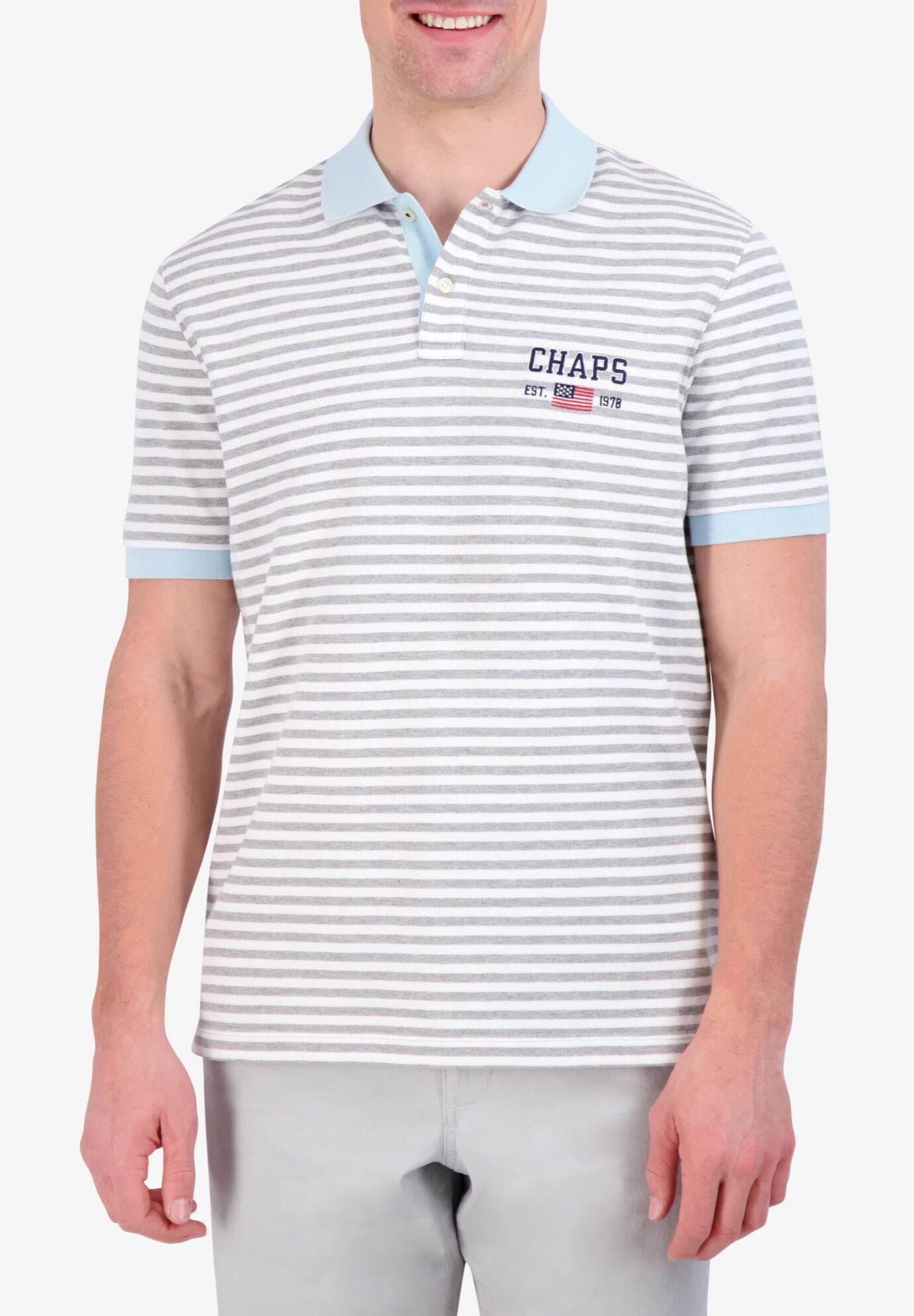 Chaps® EVERYDAY PIQUE POLO NOVELTY, LIGHT GREY HEATHER, hi-res image number 0