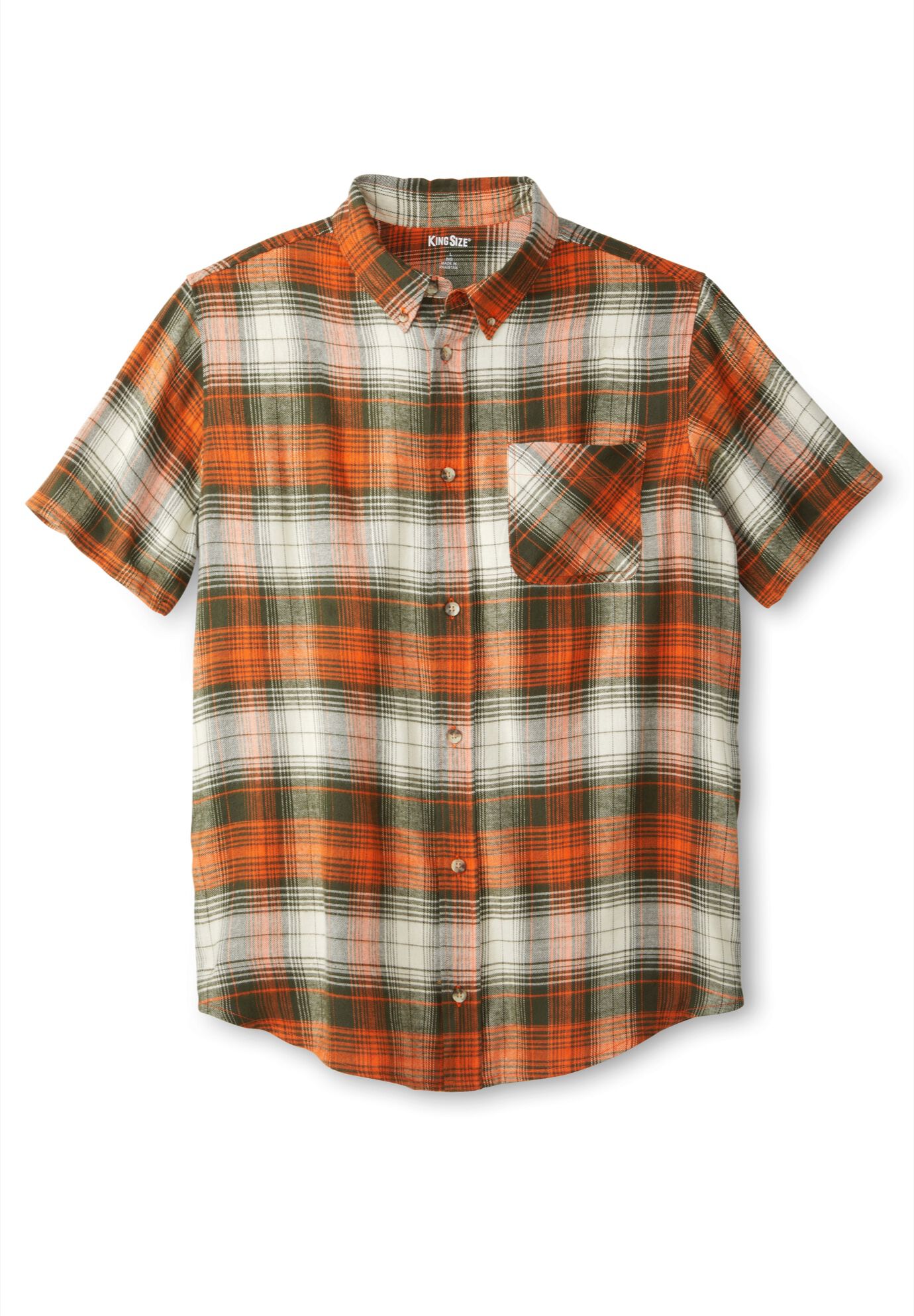  Short Sleeve Flannel Shirt, BRIGHT ORANGE PLAID, alternate image number 2