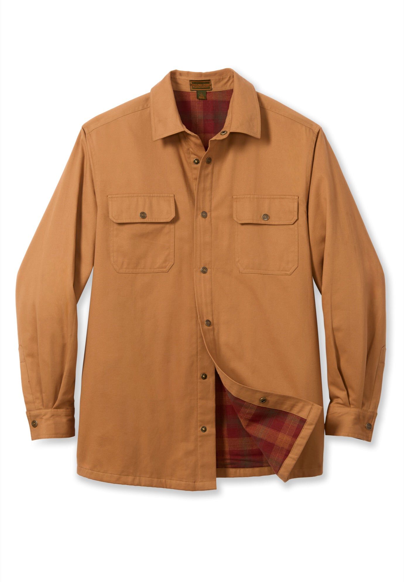 Flannel-Lined Twill Shirt Jacket, CEDAR AUBURN PLAID, hi-res image number 0