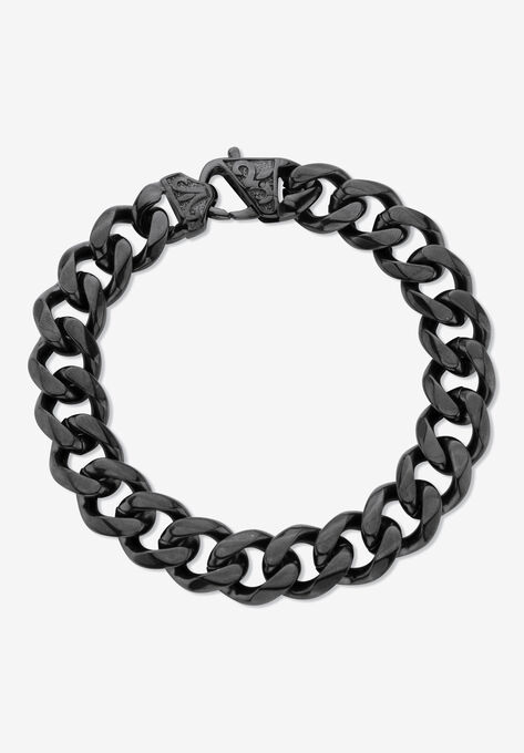 Men'S Black Ion Plated Stainless Steel Curb Link Bracelet (14Mm), 10 Inches, BLACK, hi-res image number null