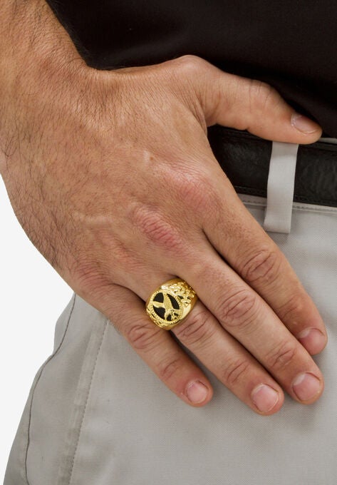 Men's Yellow Gold over Sterling Silver Natural Black Onyx Eagle Ring, , alternate image number null