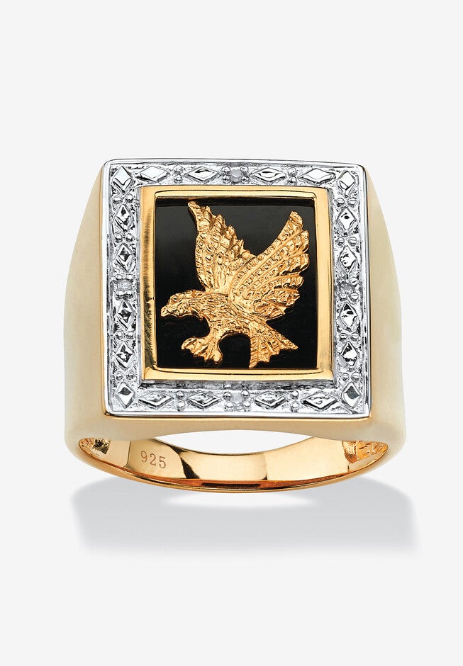 Men's 14K Gold over Silver Diamond Accent and Onyx Eagle Ring, DIAMOND ONYX, hi-res image number 0