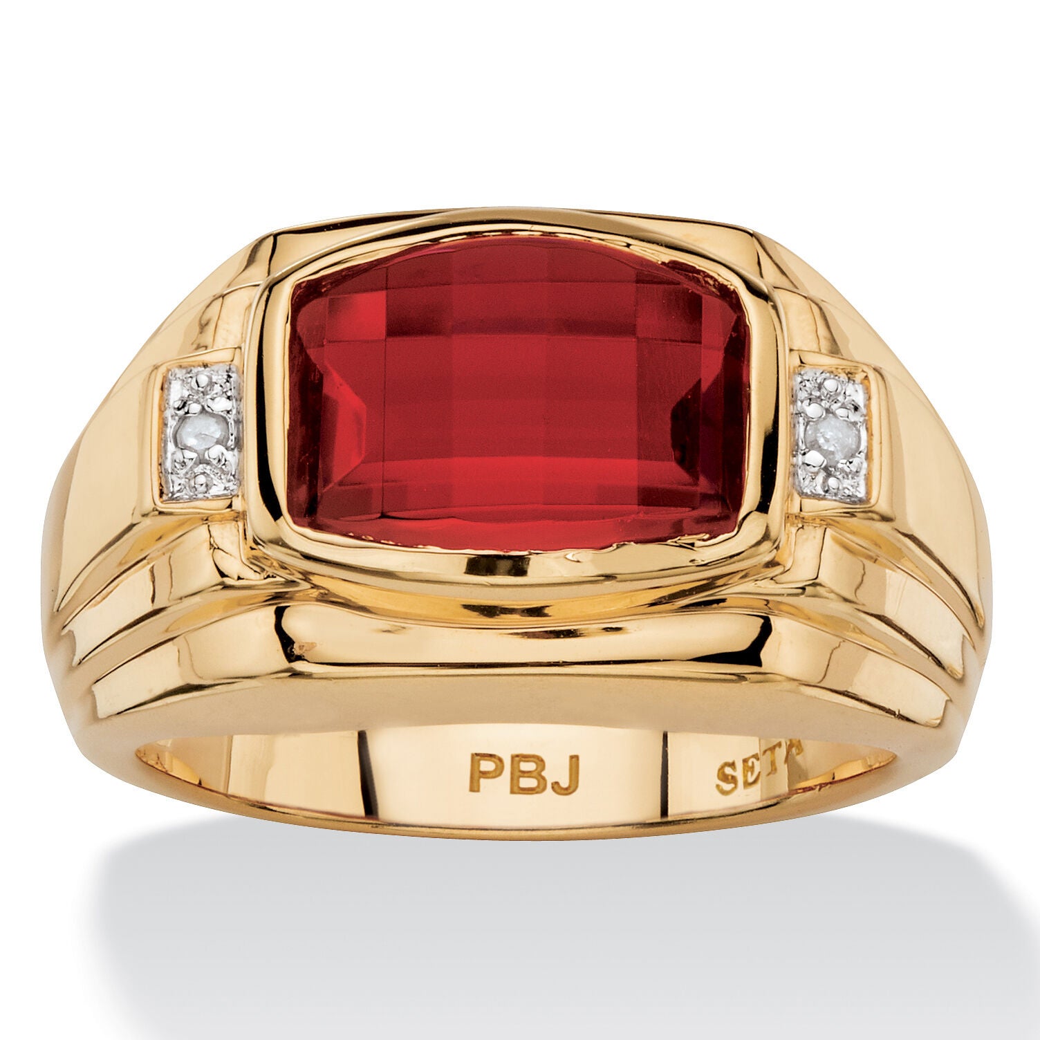 Men's 2.77 TCW Created Red Ruby and Diamond Accent 18k Gold-Plated Ring, RED, hi-res image number 0