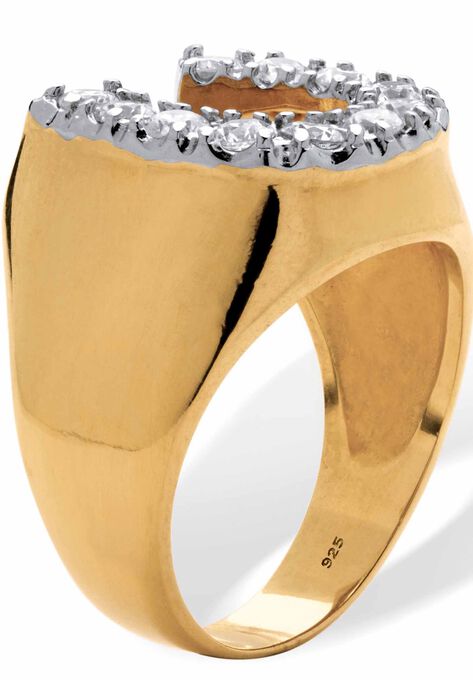 18K Gold over Sterling Silver Cubic Zirconia Horseshoe Ring, , on-hover image number null