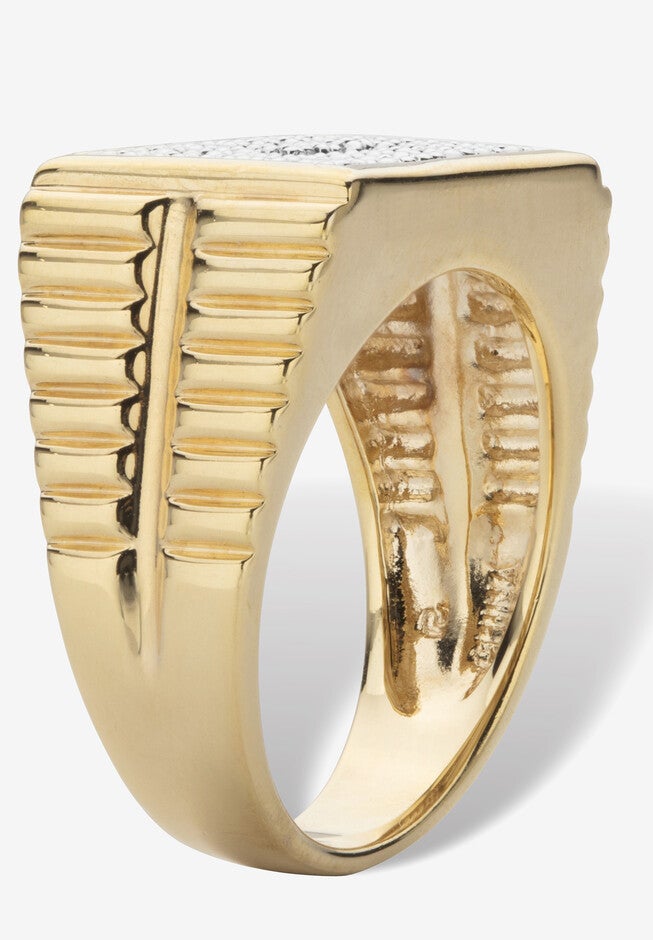 Men'S Yellow Gold-Plated Genuine Diamond Accent Watchband Style Ring, , on-hover image number null