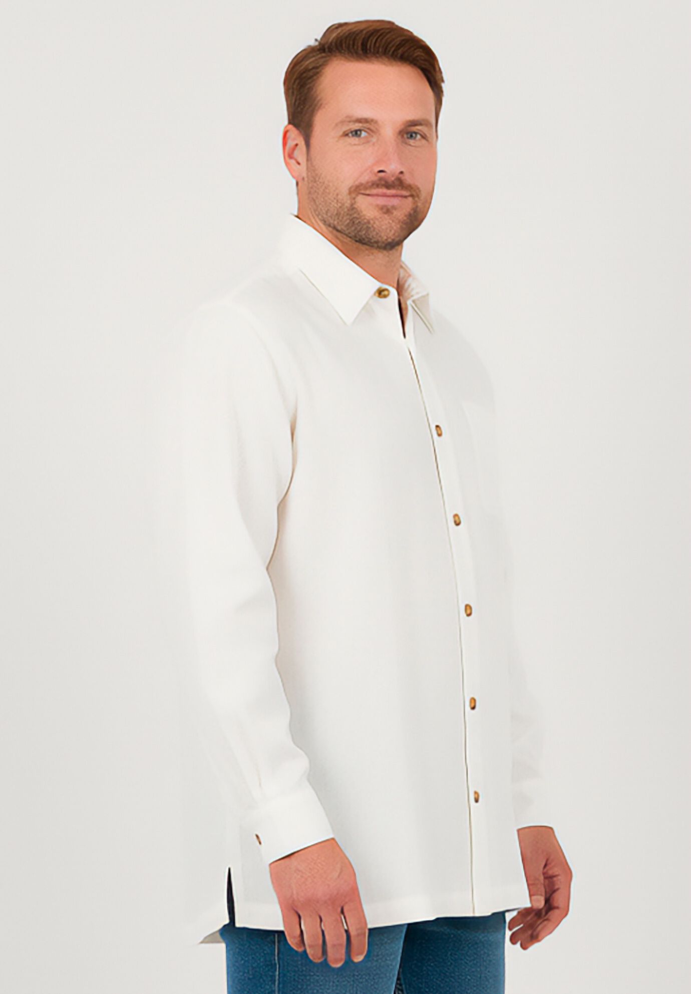  Long Sleeve Linen Shirt, WHITE, alternate image number 2
