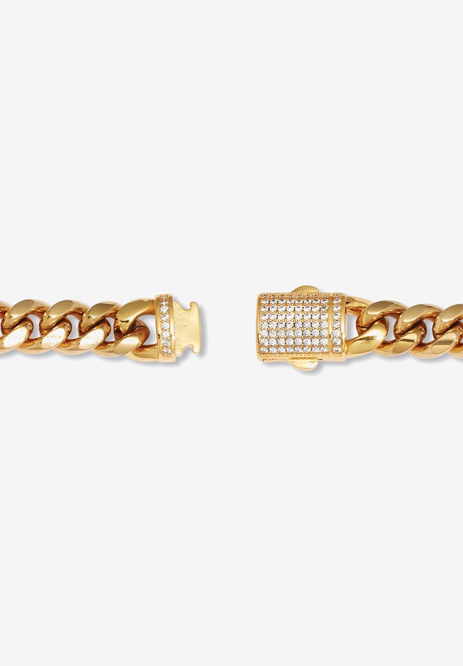 Men'S Round Crystal Gold Ion-Plated Stainless Steel Link Bracelet 8.5-Inch, , on-hover image number 1