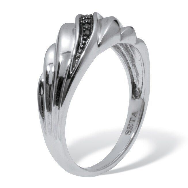 .03 TCW Men's Round Genuine Black Diamond Platinum-Plated Sterling Silver Ring, BLACK, on-hover image number 1