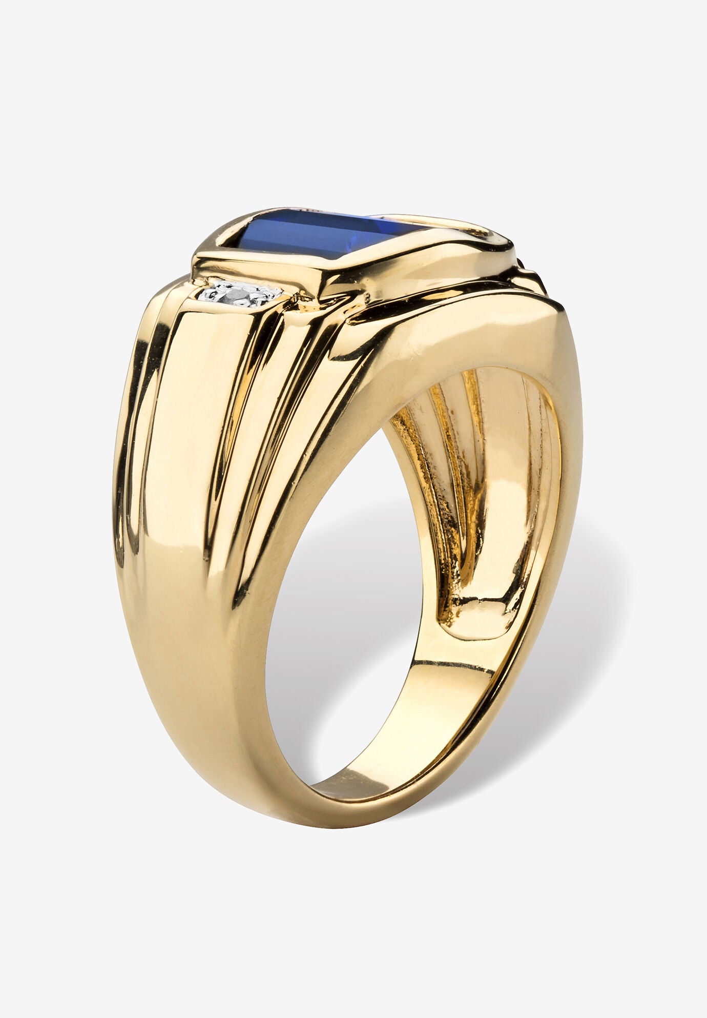 Men'S 2.77 Tcw Created Blue Sapphire And Diamond Accent 18K Gold-Plated Ring, , on-hover image number 1