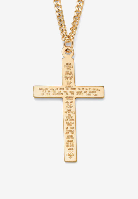Gold Filled Lord's Prayer Cross Pendant with 24" Chain, GOLD, hi-res image number null