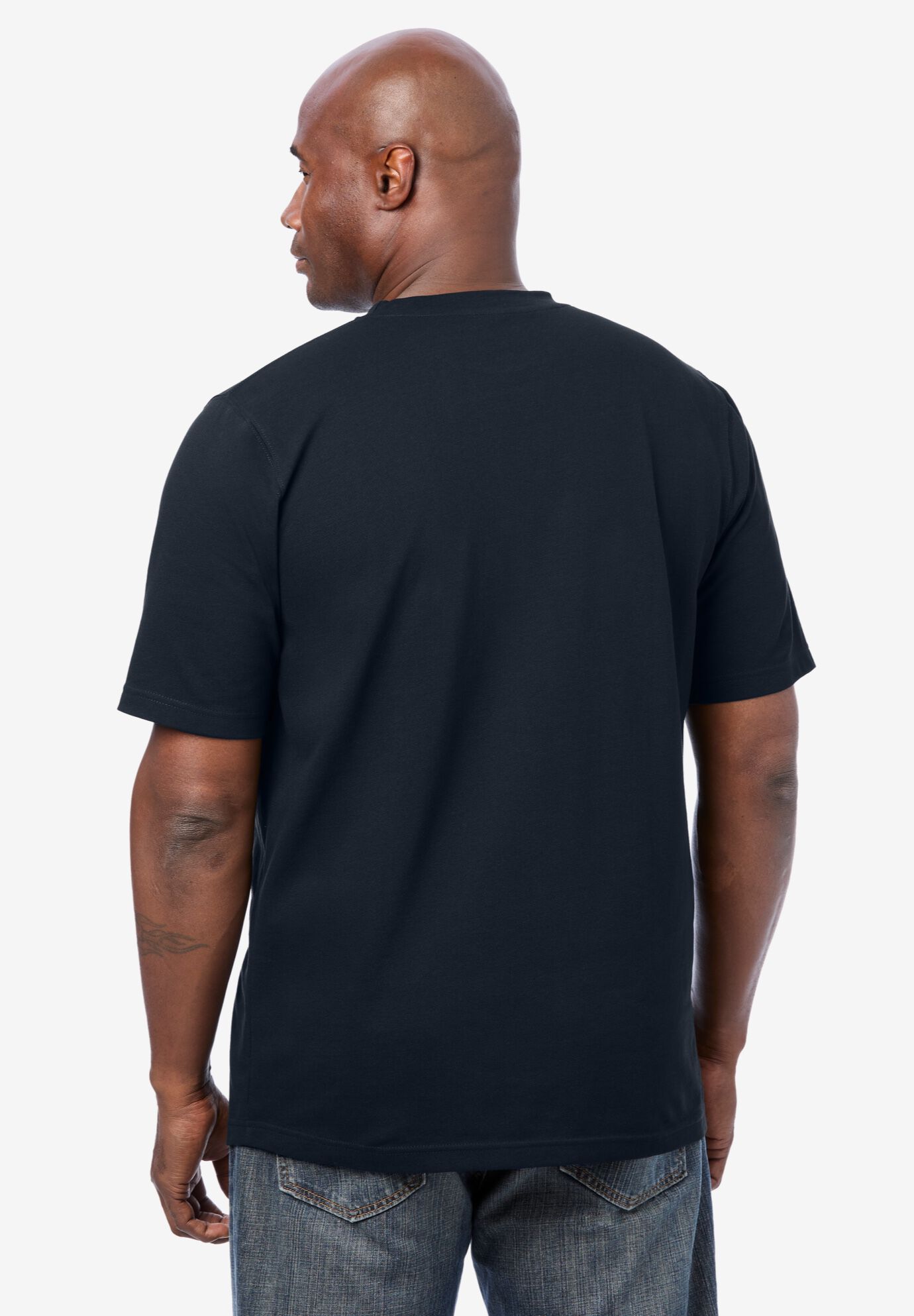 Lightweight Stretch Mesh Pique Crewneck, BLACK, on-hover image number 1