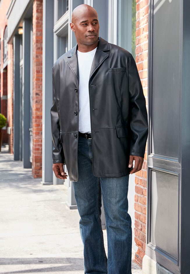 Three-Button Faux Leather Blazer, , alternate image number 1