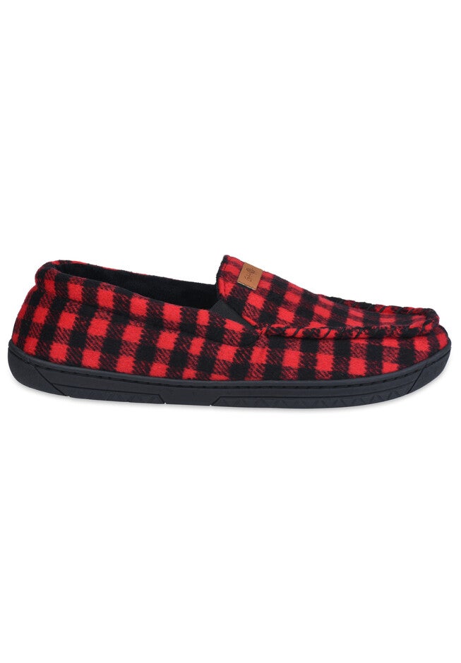 Mens Holiday Plaid Mocassin Slipper With Velour Lining, , on-hover image number 1