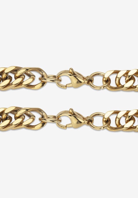 Men'S 2 Piece Curb-Link Gold Ion-Plated Stainless Steel Set (8Mm) 24" & 9" Lengths, , on-hover image number null