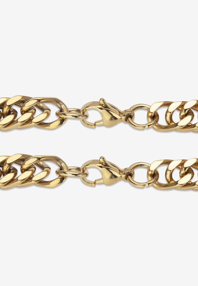 Men'S 2 Piece Curb-Link Gold Ion-Plated Stainless Steel Set (8Mm) 24 inches & 9 inches Lengths, , on-hover image number 1