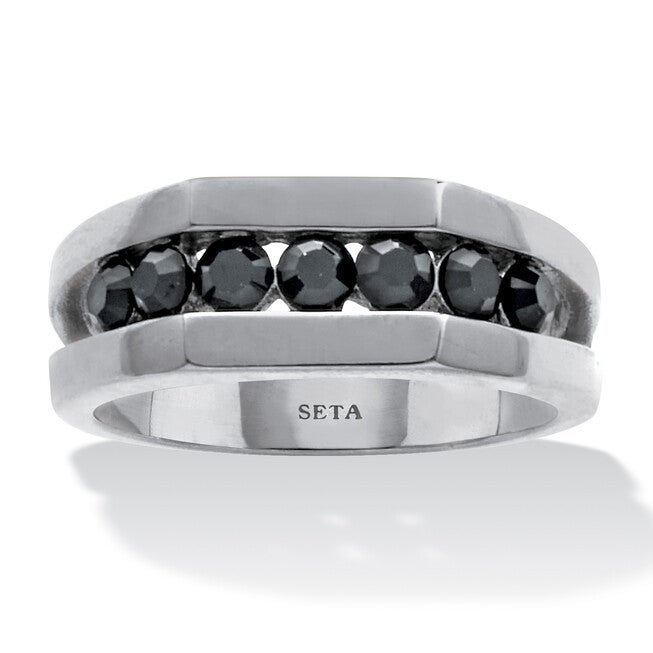 Men's Round Black Crystal Stainless Steel Ring, BLACK, hi-res image number null