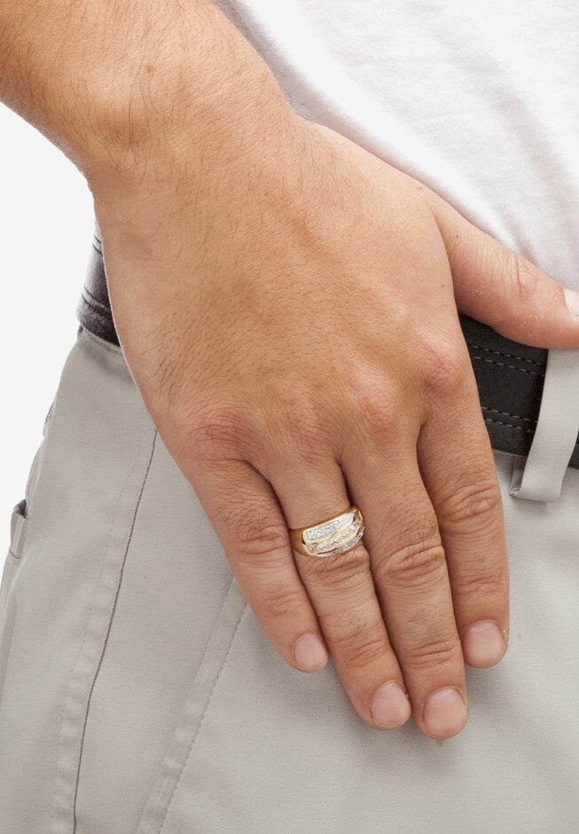 Men's Yellow Gold over Sterling Silver Square Cut Ring Cubic Zirconia (1.32 cttw), , alternate image number 2