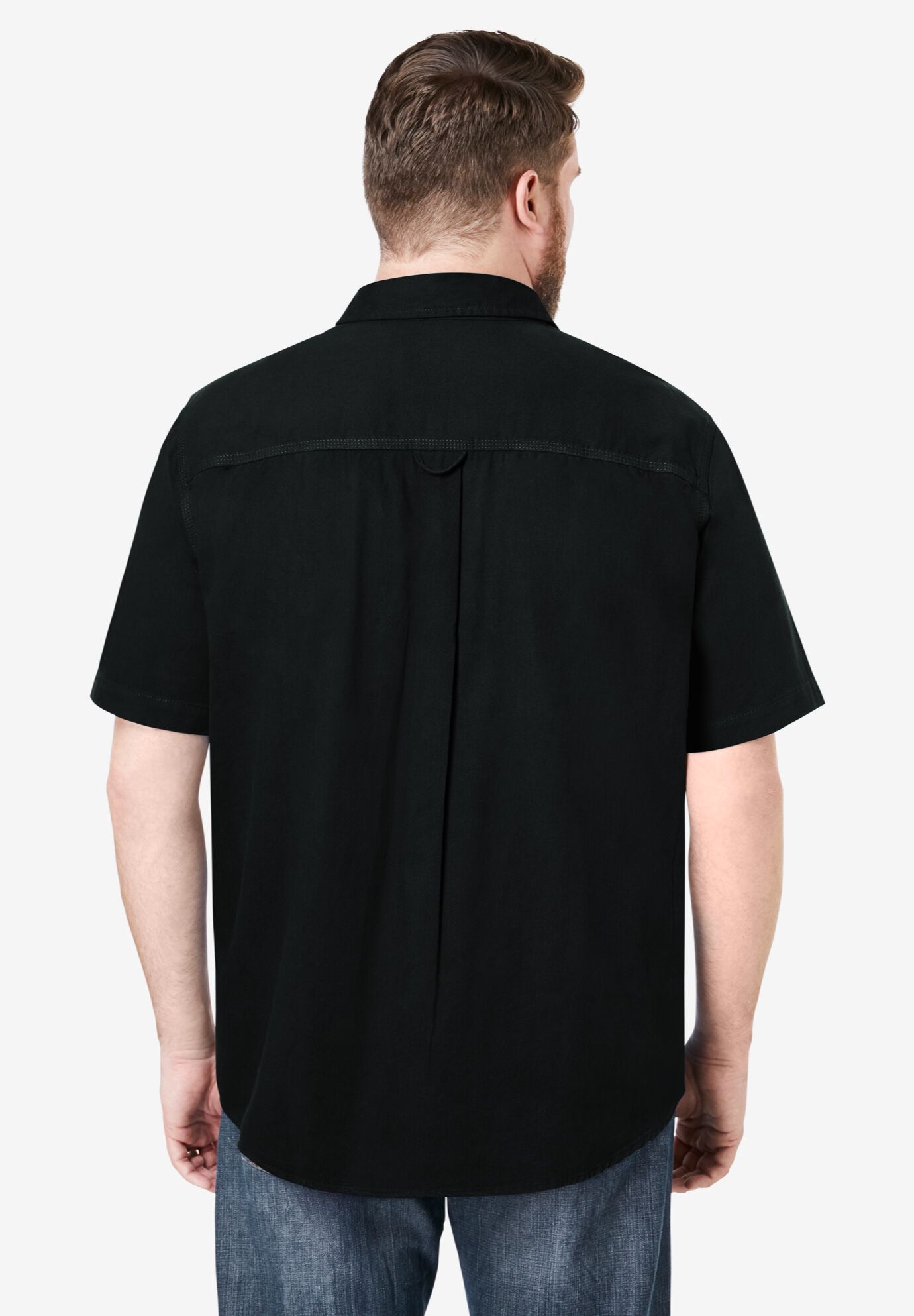 Short Sleeve Denim and Twill Shirt, BLACK, alternate image number 2