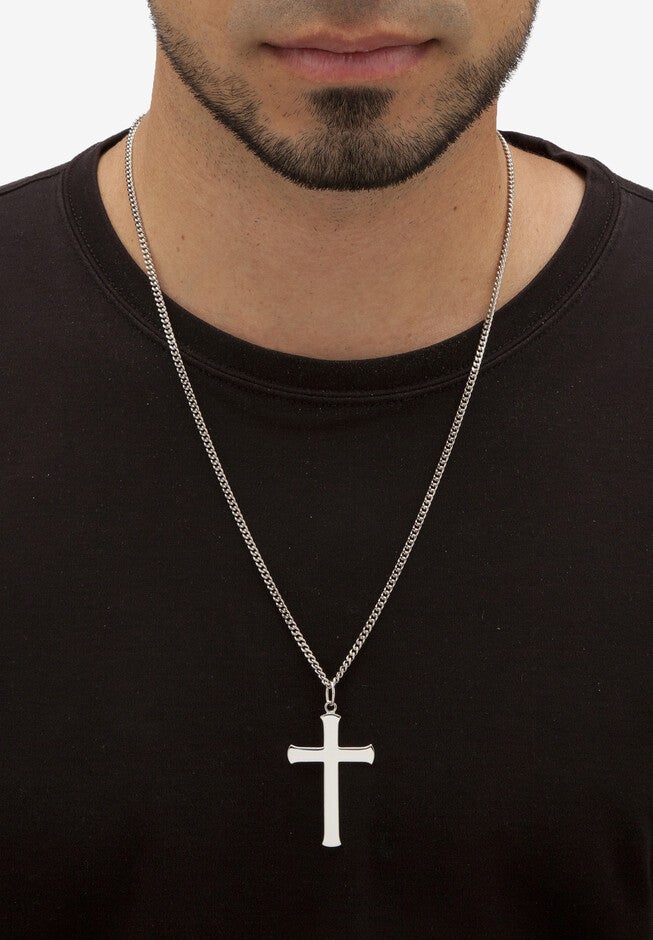 Men'S Sterling Silver Cross Cross Pendant (29Mm) With 24 Inch Chain, , alternate image number null