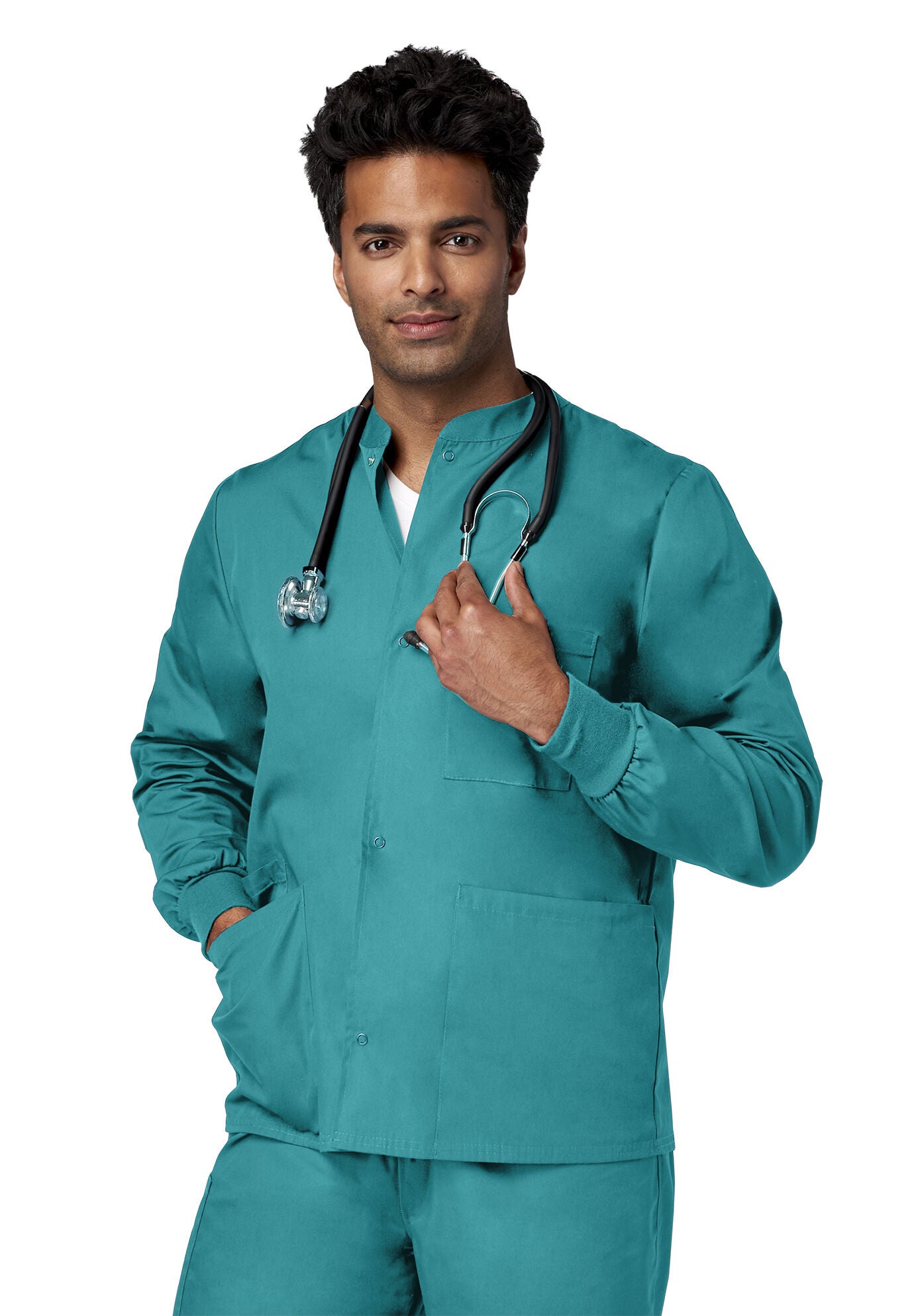 Unisex Snap Front Warm-Up Jacket, TEAL, hi-res image number 0