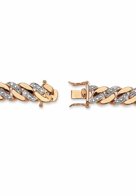 9.5" Gold-Plated Curb-Link Bracelet with Diamond Accents, , on-hover image number null