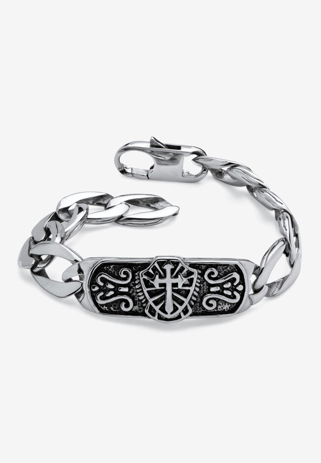 Men's Stainless Steel Antiqued Curb Link Bracelet (14mm), 10 inches, BLACK, hi-res image number null