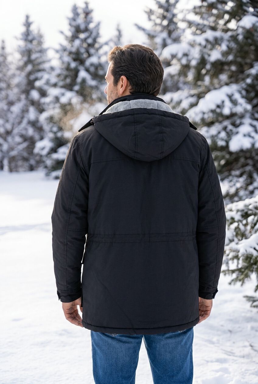 Fleece-Lined Parka with Detachable Hood and 6 Pockets, BLACK, alternate image number 4