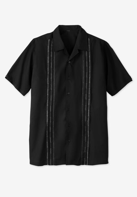 Short Sleeve Embroidered Island Shirt, BLACK, hi-res image number null