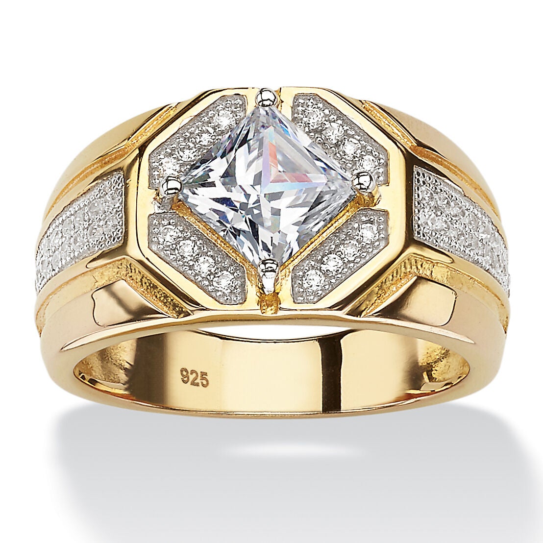 Men's 1.44 TCW Cubic Zirconia Octagon Ring in 14k Gold-plated Sterling Silver, WHITE, hi-res image number 0