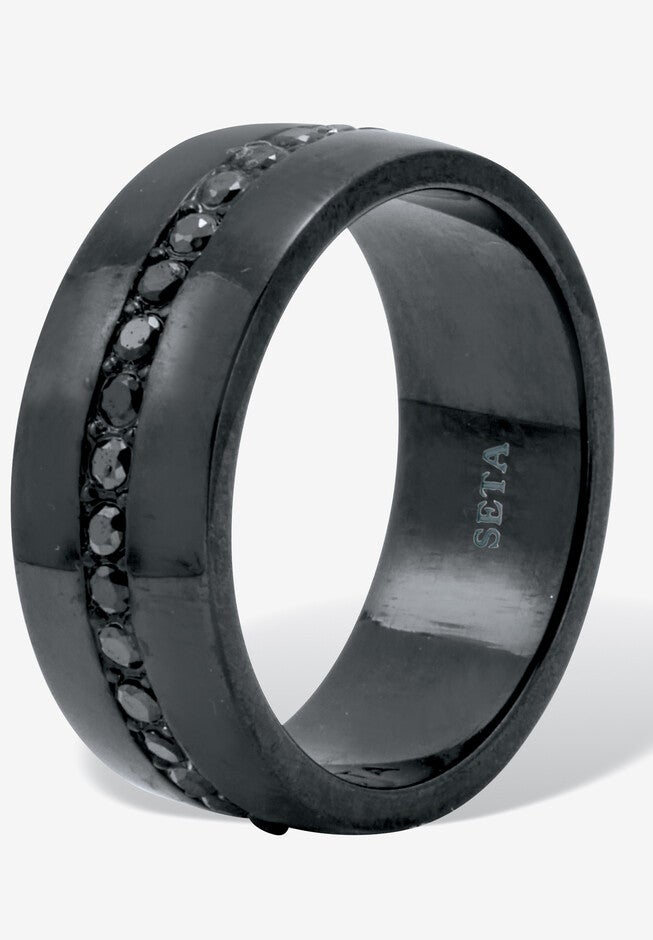 .68 Tcw Men'S Round Black Cz Black Ion-Plated Stainless Steel Ring, , on-hover image number 1