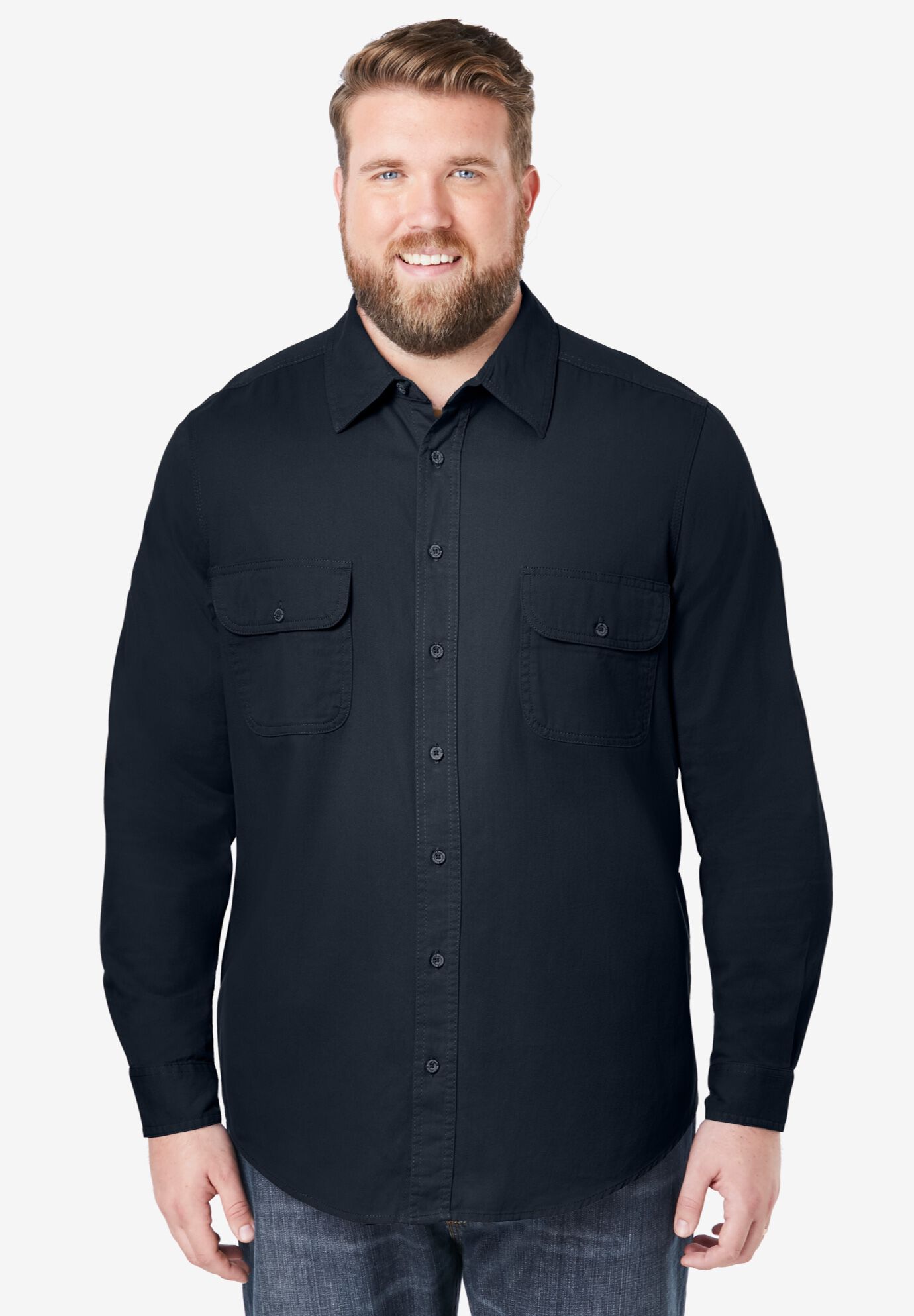 Long Sleeve Denim and Twill Shirt, BLACK, alternate image number 3