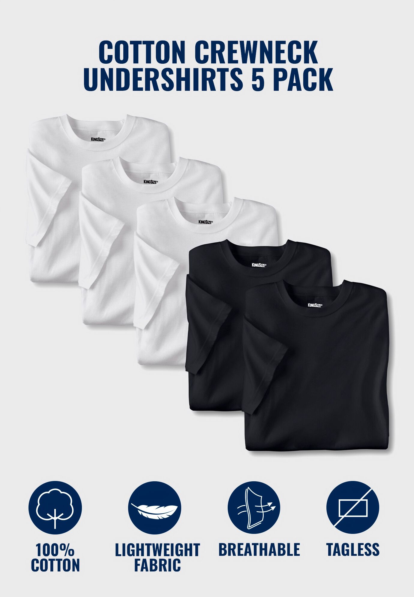 5-pack Cotton Crewneck Undershirts, WHITE, on-hover image number 1