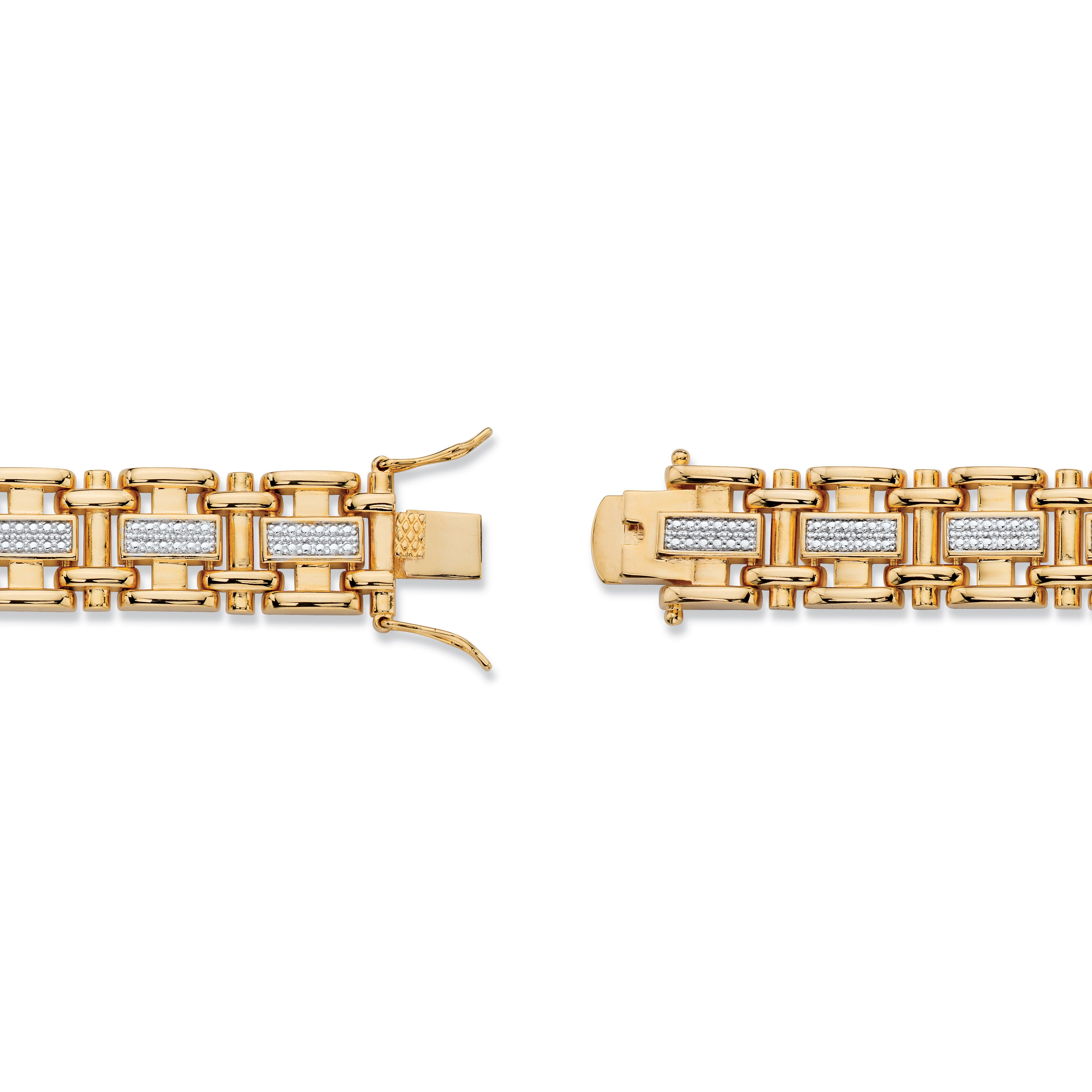 Men&#39;s Diamond Accent Yellow Gold-Plated Bar-Link Bracelet 8.5 inches, WHITE, on-hover image number 1