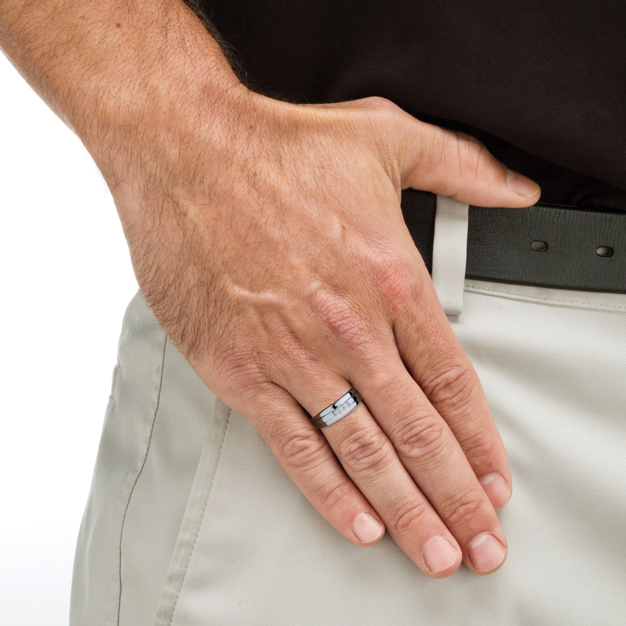 Men's .15 TCW Diamond 18K Gold-Plated Sterling Silver Slit Band Ring, WHITE, alternate image number 2