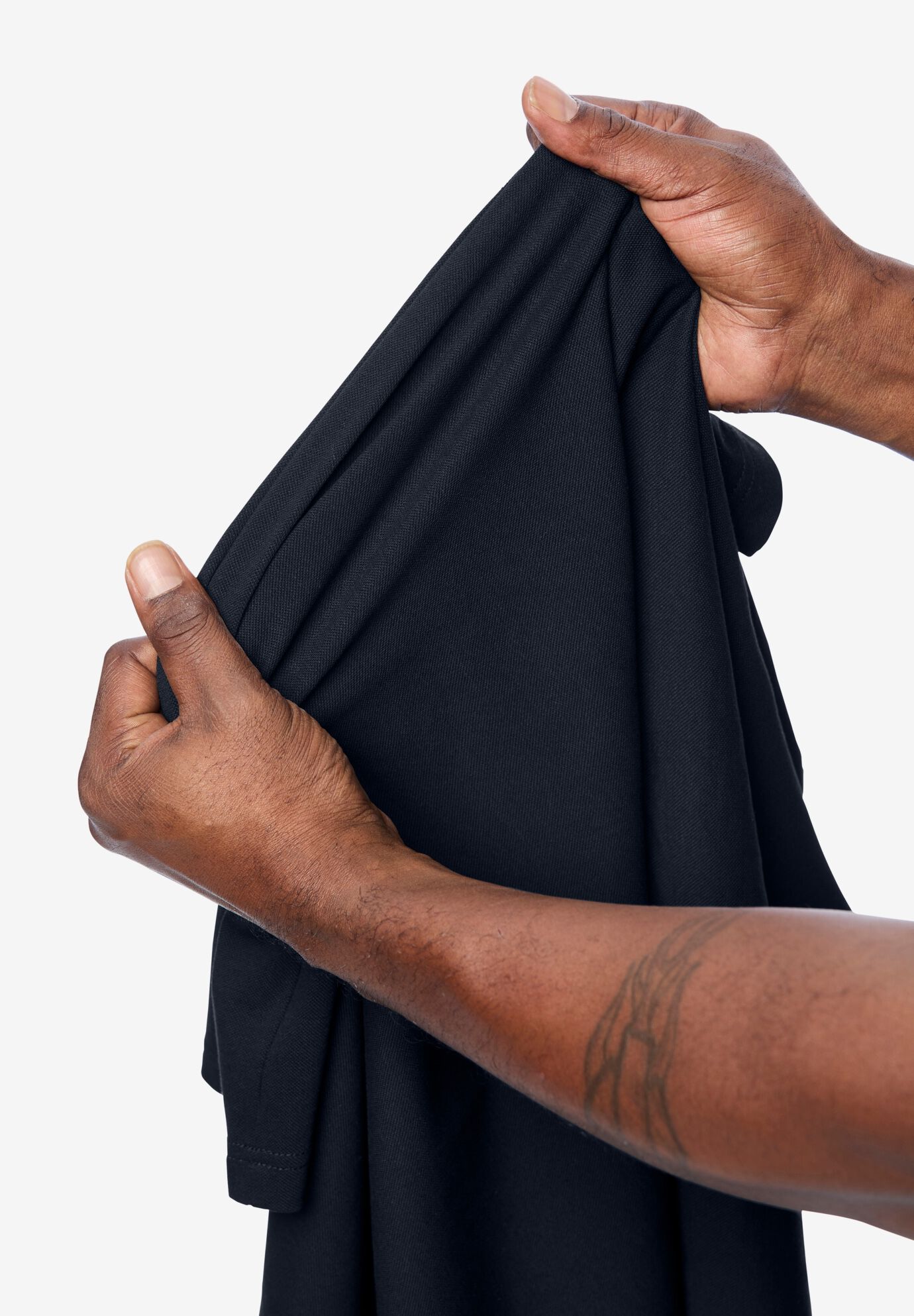 Lightweight Stretch Mesh Pique Crewneck, BLACK, alternate image number 3