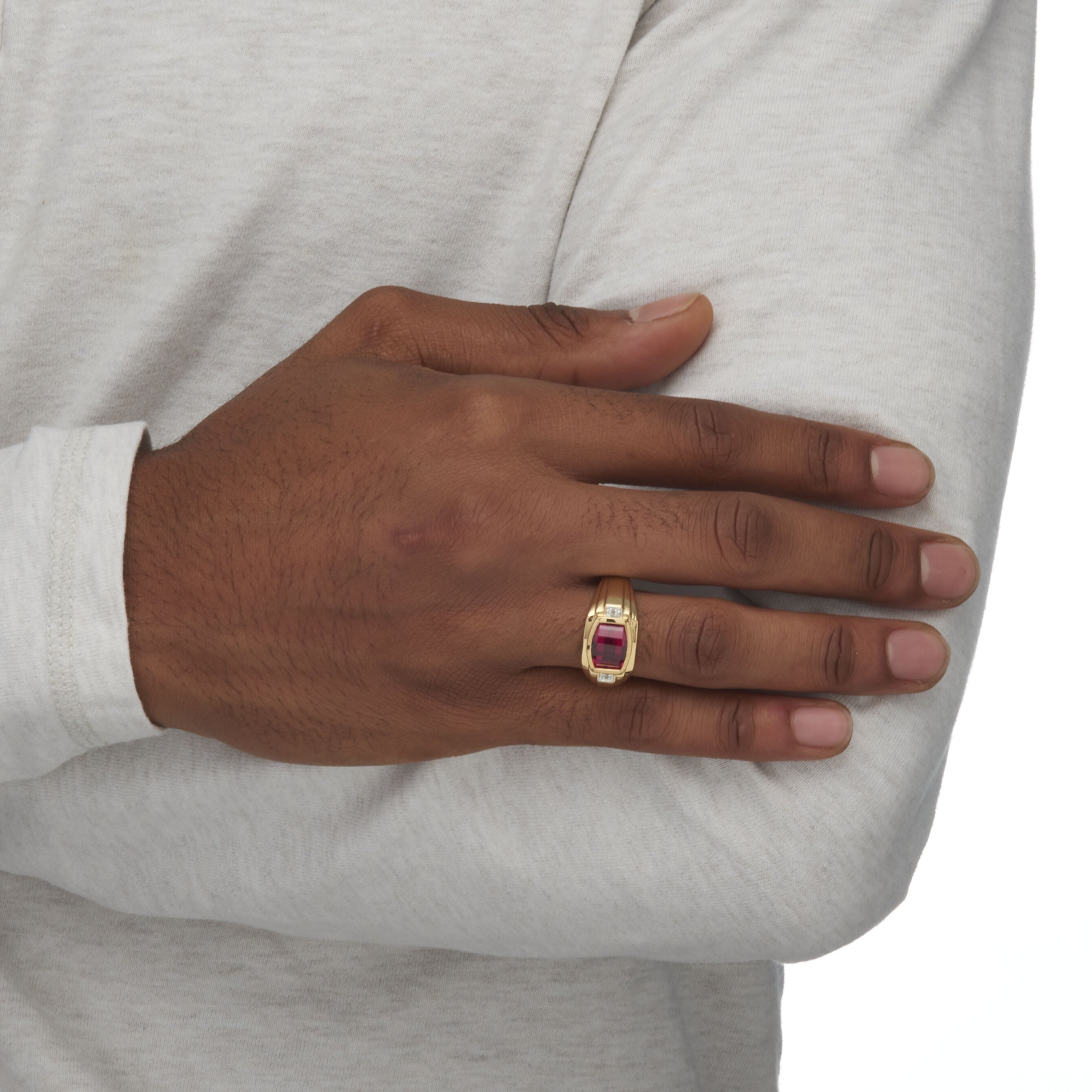 Men's 2.77 TCW Created Red Ruby and Diamond Accent 18k Gold-Plated Ring, RED, alternate image number 4