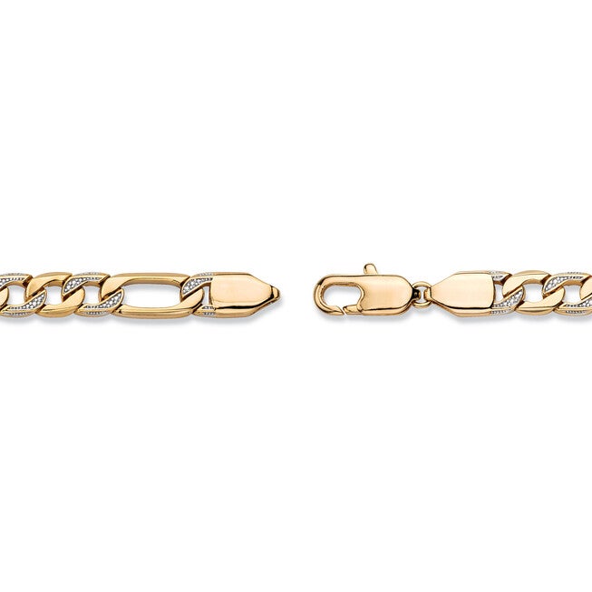 Men's Diamond Accent Pave-Style Gold-Plated Figaro-Link Bracelet 8.5 inches, WHITE, on-hover image number 1