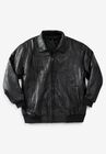 Embossed Leather Bomber Jacket, BLACK, hi-res image number 0