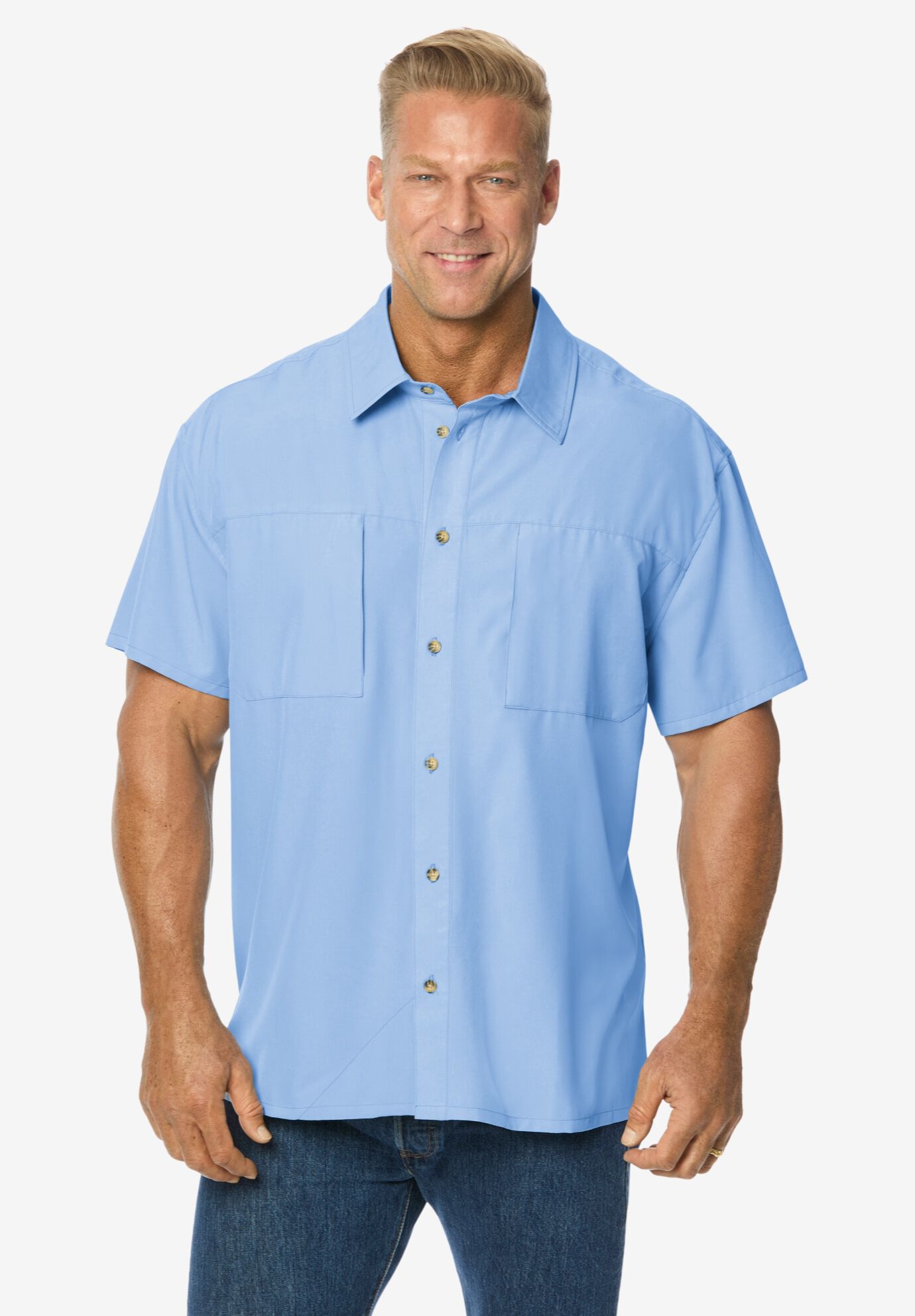 Double Pocket Short Sleeve Performance Shirt, SKY BLUE, alternate image number 3