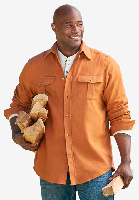 Solid Double-Brushed Flannel Shirt, , alternate image number null