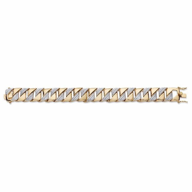 Men's Diamond Accent 18k Gold-Plated Two-Tone Interlocking-Link Bracelet 8.5 inches, WHITE, alternate image number null