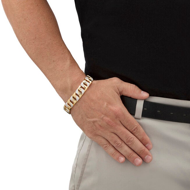 Men's Diamond Accent 18k Gold-Plated Two-Tone Interlocking-Link Bracelet 8.5 inches, WHITE, alternate image number null