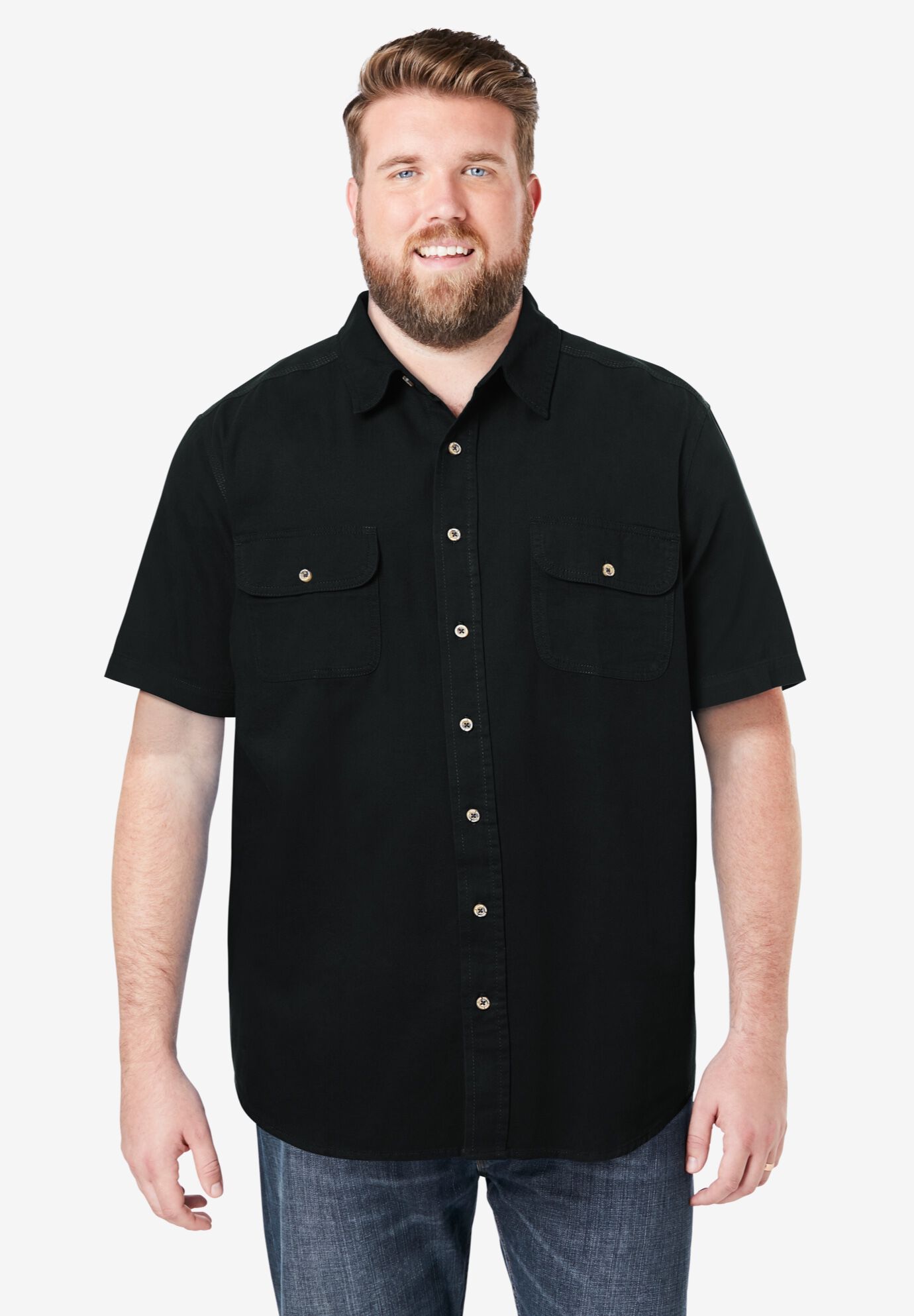 Short Sleeve Denim and Twill Shirt, BLACK, alternate image number 4