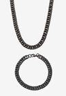 Men'S 2 Piece Curb-Link Black Ion-Plated Stainless Steel Chain Set 24" & 9" Lengths, BLACK, hi-res image number null