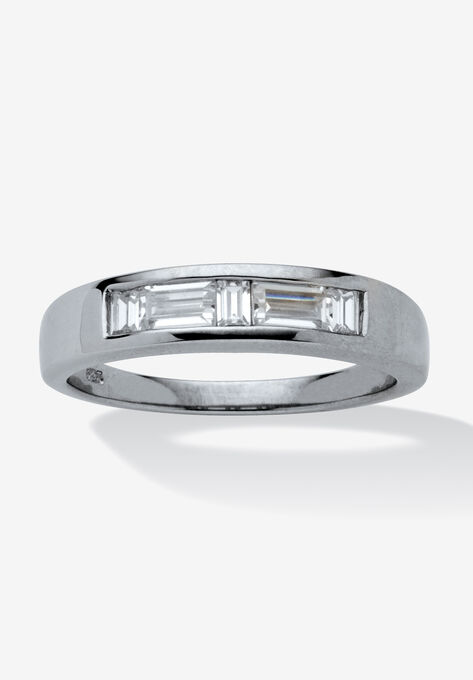 Platinum over Silver Baguette Wedding Band Ring Cubic Zirconia, WHITE, hi-res image number null