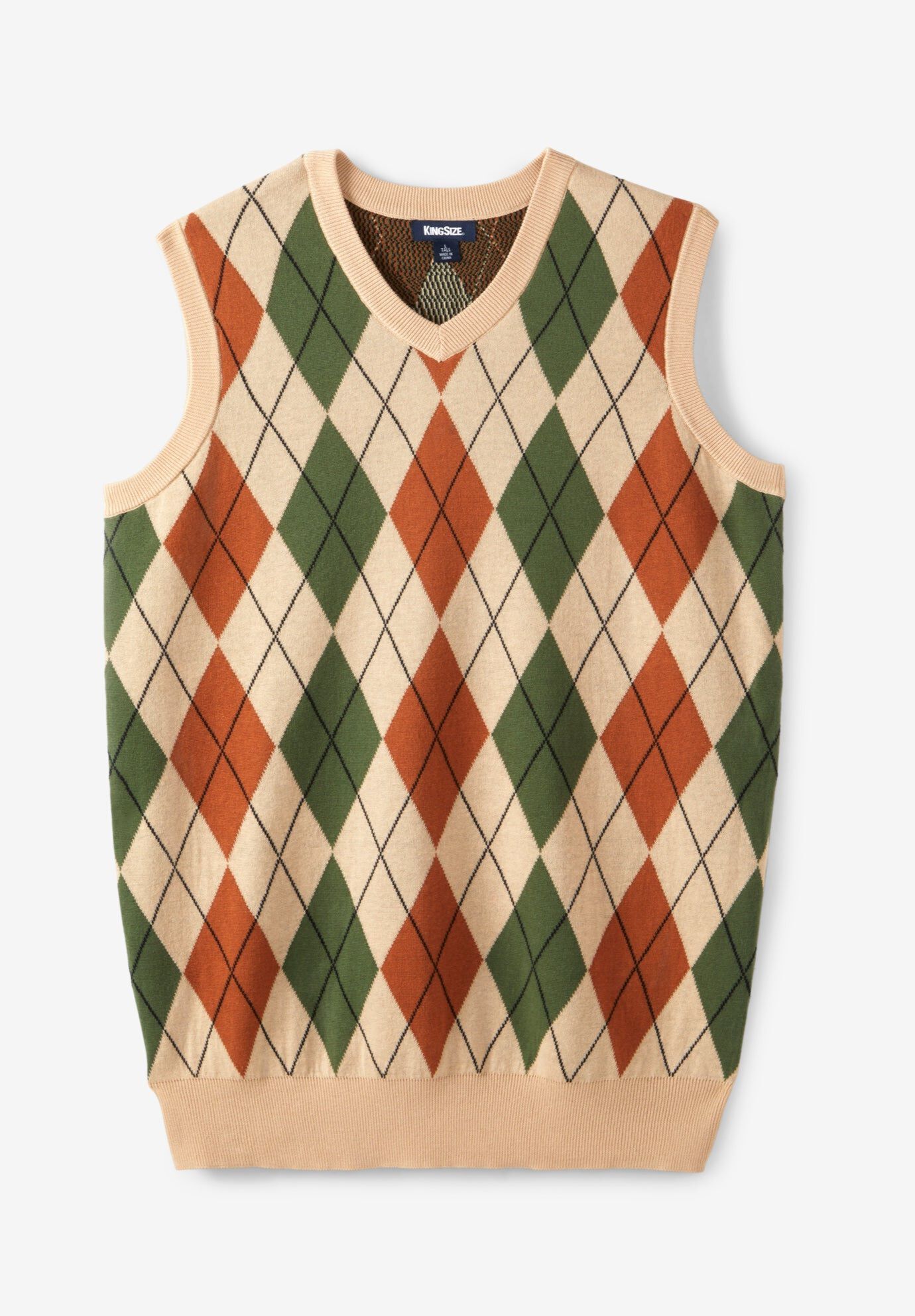 V-Neck Argyle Sweater Vest, BEIGE DIAMOND, hi-res image number 0
