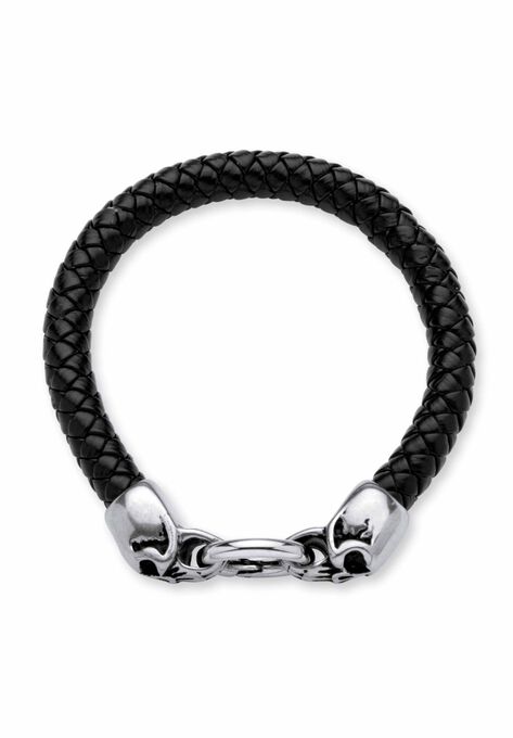 Stainless Steel Double Skull Bangle Bracelet 9", , on-hover image number null