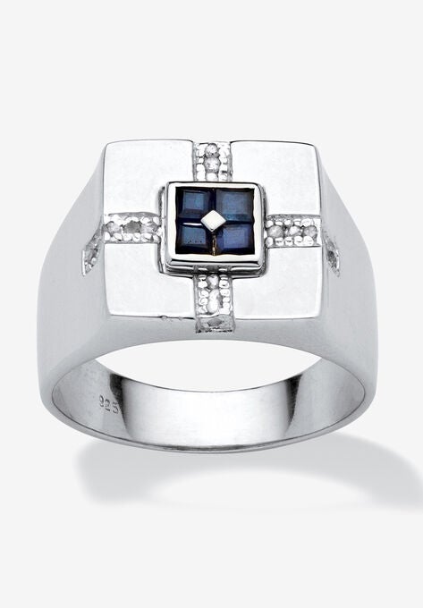 Sterling Silver Genuine Blue Sapphire and Diamond Accent Ring, WHITE, hi-res image number null
